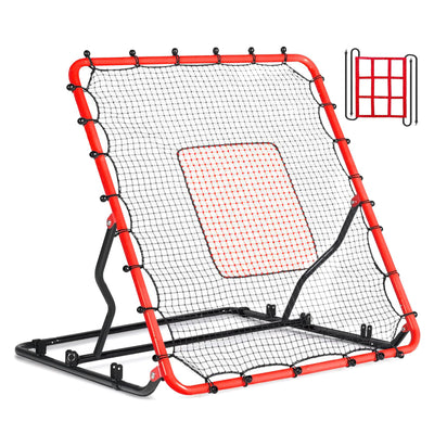 Adjustable Baseball & Softball Rebounder Net 3 Angles Pitchback Trainer with Dual Strike Zones, UV Resistant, 4 x 4.5 ft