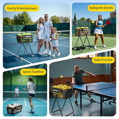 Portable Tennis & Pickleball Ball Hopper with Wheels Large Capacity Sports Ball Cart