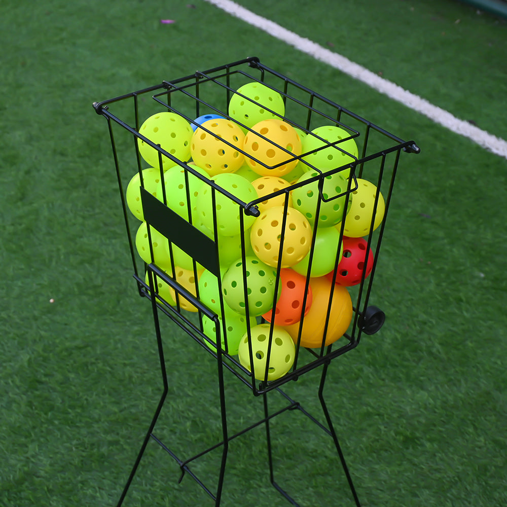 Portable Pickleball and Tennis Ball Collector With Wheels Ball Capacity Basket for Easy Gathering Storage and Training