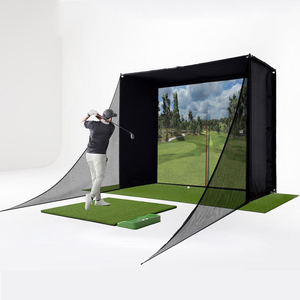 Golf Simulator Enclosure Net with Frame | Complete Indoor Practice Cage Available in 10x8 ft or 12x8.6 ft