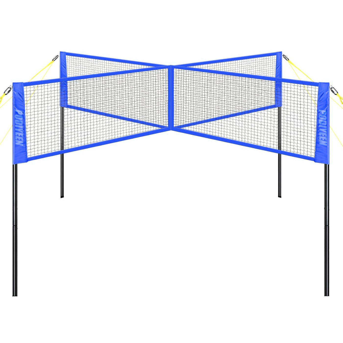 Portable 4-Way Volleyball Net Set 3 Adjustable Heights, 14FT Net with Volleyball, Pump, Hammer & Carry Bag for Outdoor