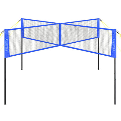 Portable 4-Way Volleyball Net Set 3 Adjustable Heights, 14FT Net with Volleyball, Pump, Hammer & Carry Bag for Outdoor